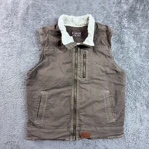 Forge Workwear Womens L Brown Canvas Fleece Lined Insulated Vest Zip Up Sherpa